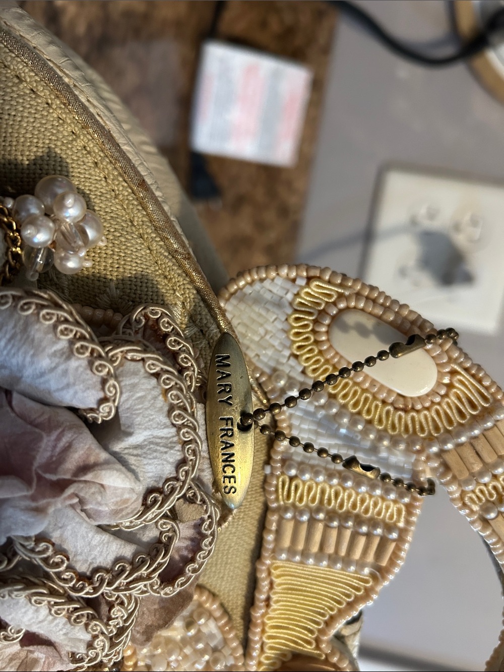 Mary Frances Gold Beaded Floral Top-Handle Evening Bag - Picture 8 of 9